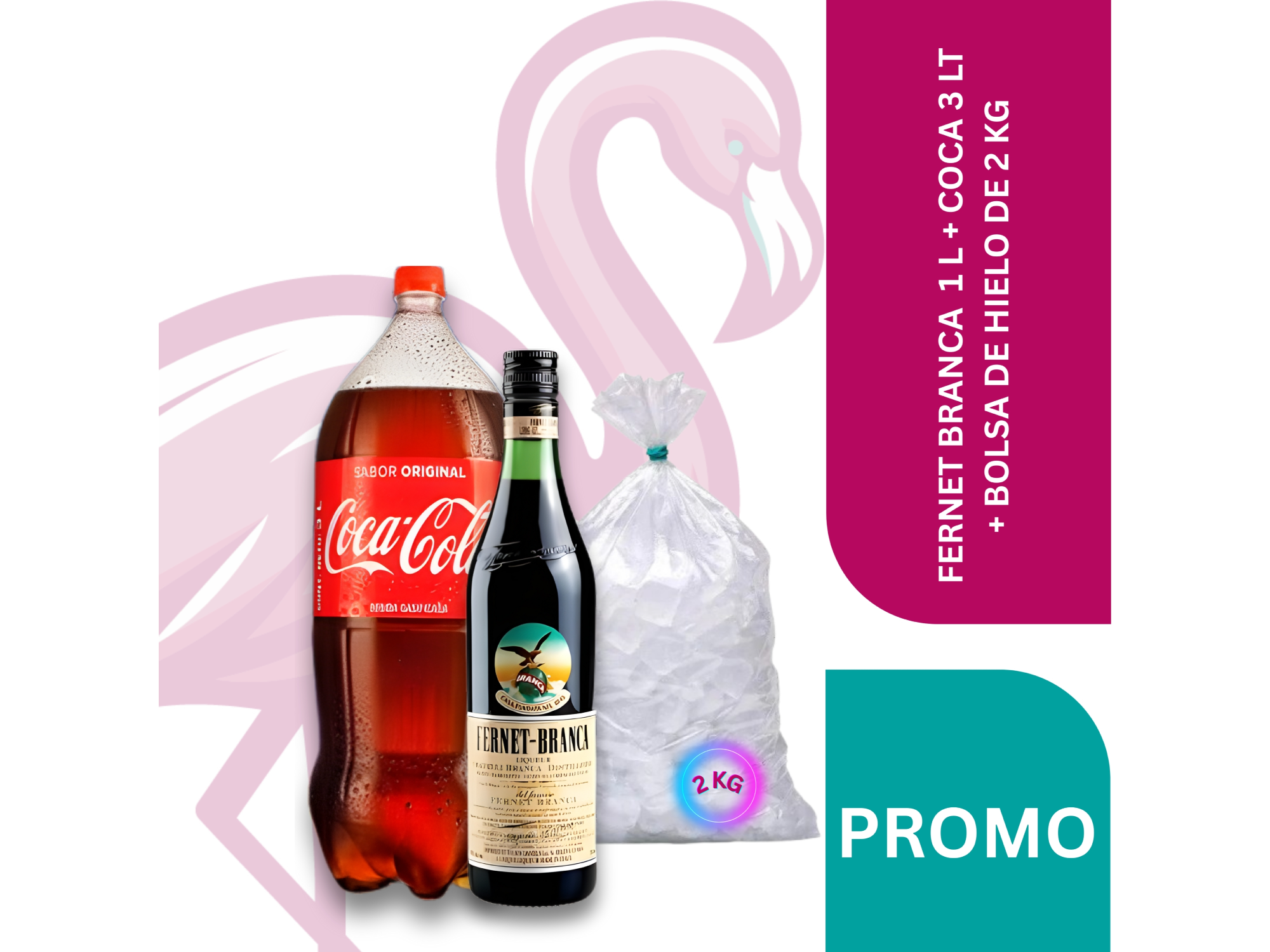 FERNET BRANCA 1 L + COCA 3 LT + BOLSA DE HIELO DE 2 KG