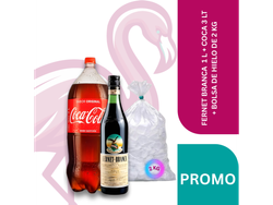 FERNET BRANCA 1 L + COCA 3 LT + BOLSA DE HIELO DE 2 KG