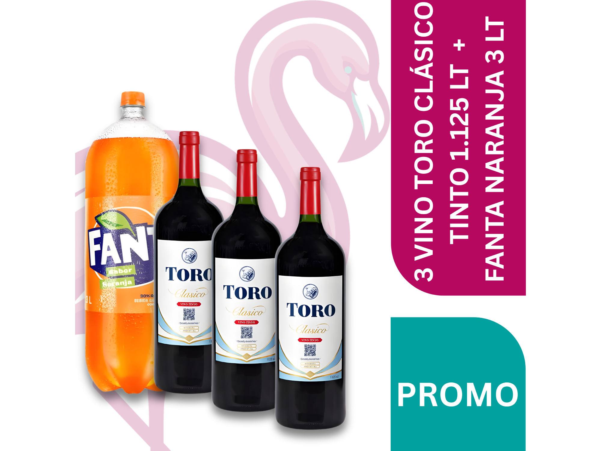 3 VINO TORO CLÁSICO TINTO 1.125 LT  + FANTA NARANJA 3 LT
