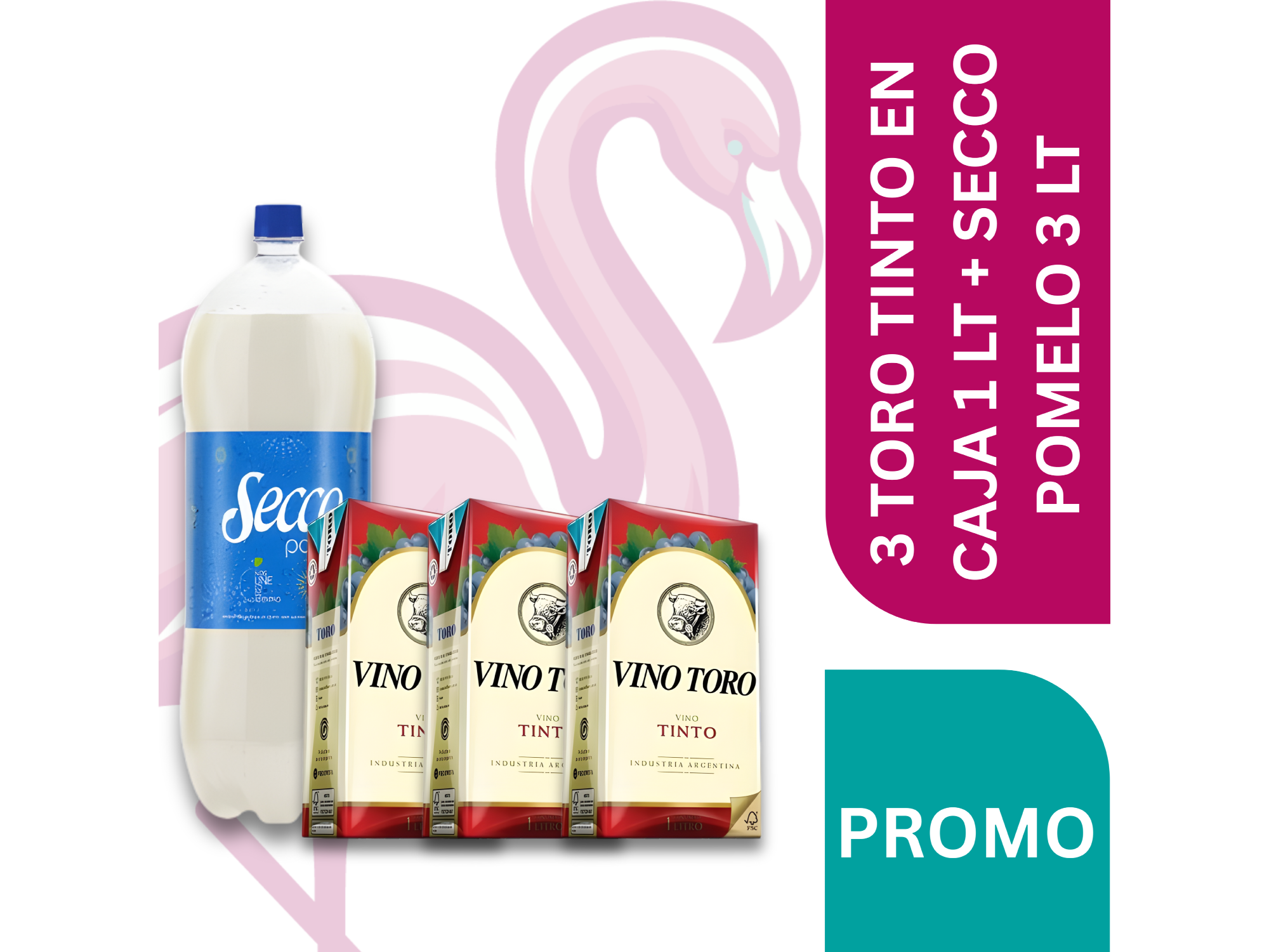 3 TORO TINTO EN CAJA 1 LT + SECCO POMELO 3 LT