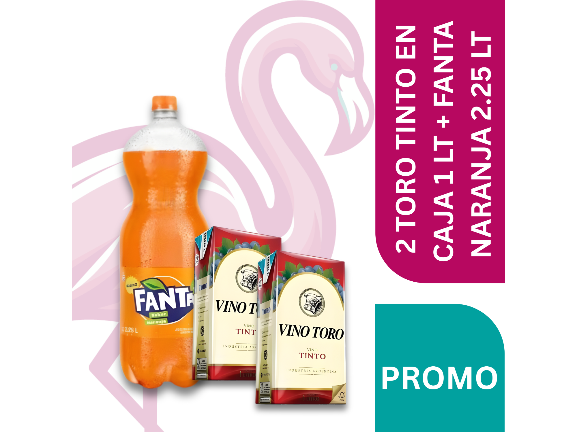 2 TORO TINTO EN CAJA 1 LT + FANTA NARANJA 2.25 LT