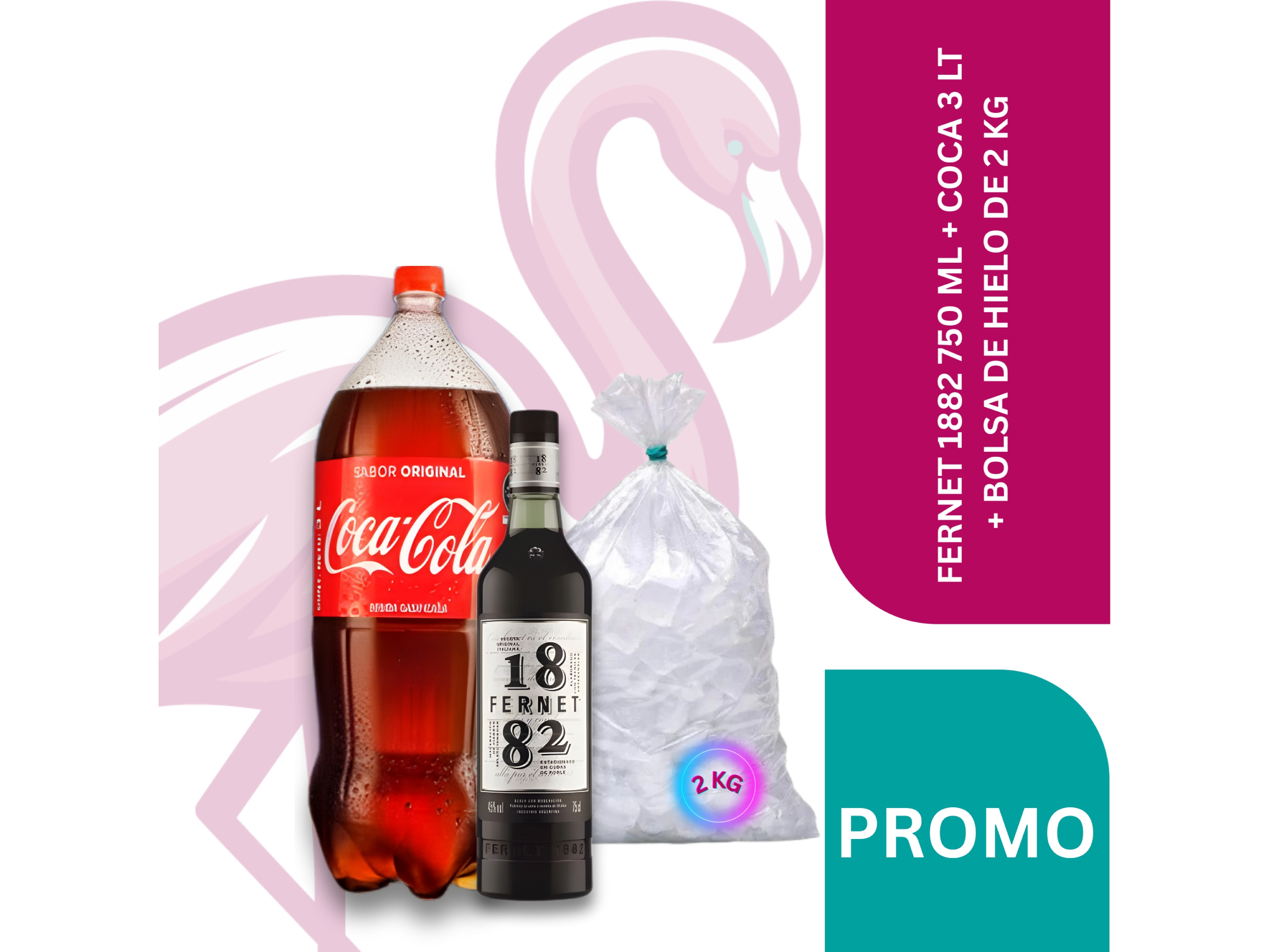 FERNET 1882 750 ML + COCA 3 LT + BOLSA DE HIELO DE 2 KG