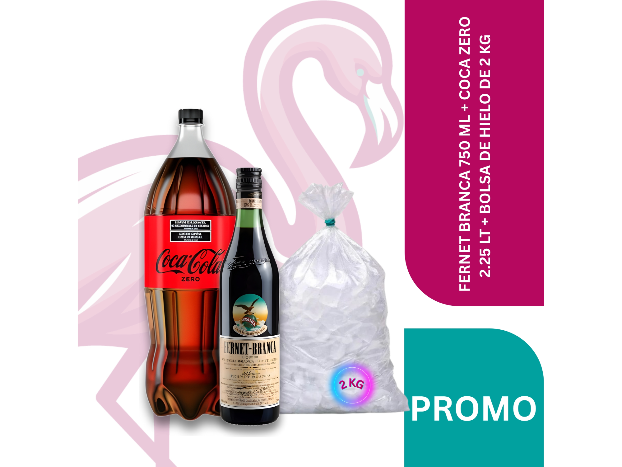 FERNET BRANCA 750 ML + COCA ZERO 2.25 LT + BOLSA DE HIELO DE 2 KG