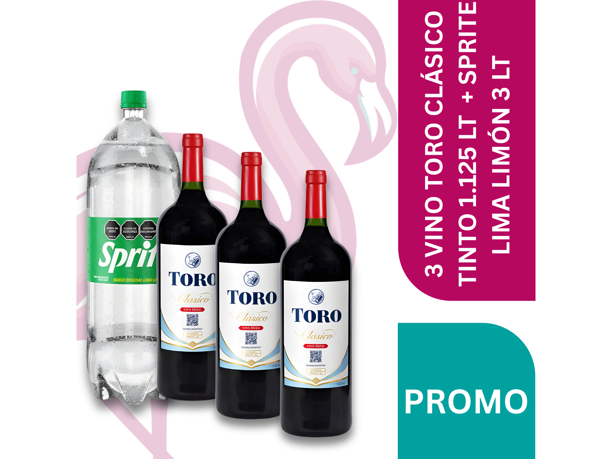 3 VINO TORO CLÁSICO TINTO 1.125 LT + SPRITE LIMA LIMÓN 3 LT