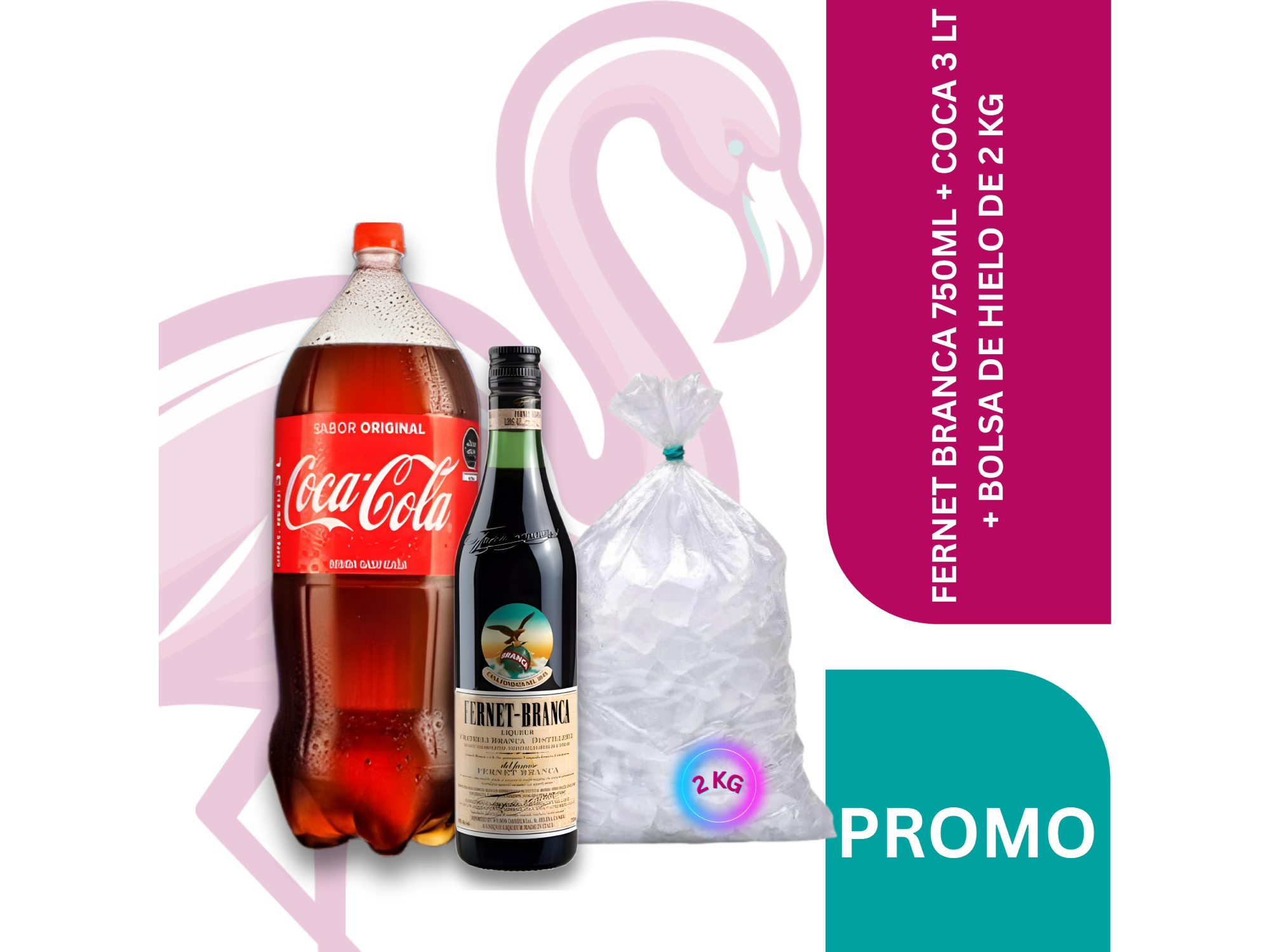 FERNET BRANCA 750ML + COCA 3 LT + BOLSA DE HIELO DE 2 KG
