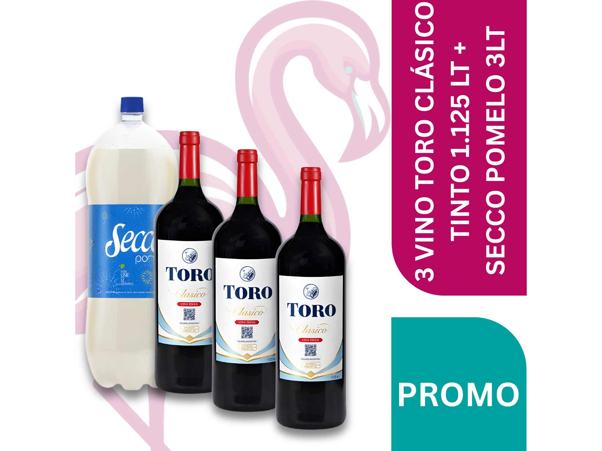 3 VINO TORO CLÁSICO TINTO 1.125 LT + SECCO POMELO 3LT
