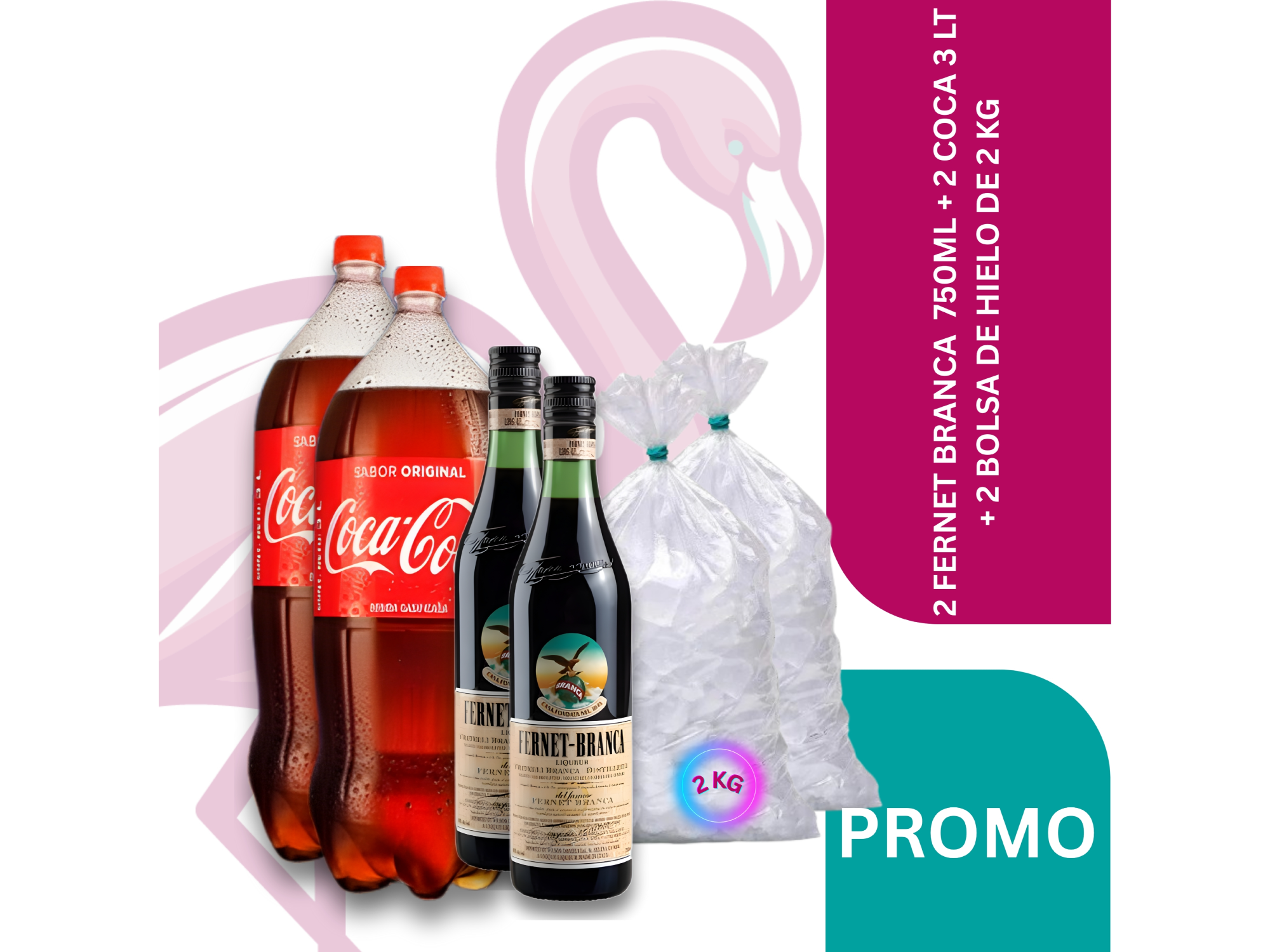 2 FERNET BRANCA 750ML + 2 COCA 3 LT + 2 BOLSA DE HIELO DE 2 KG