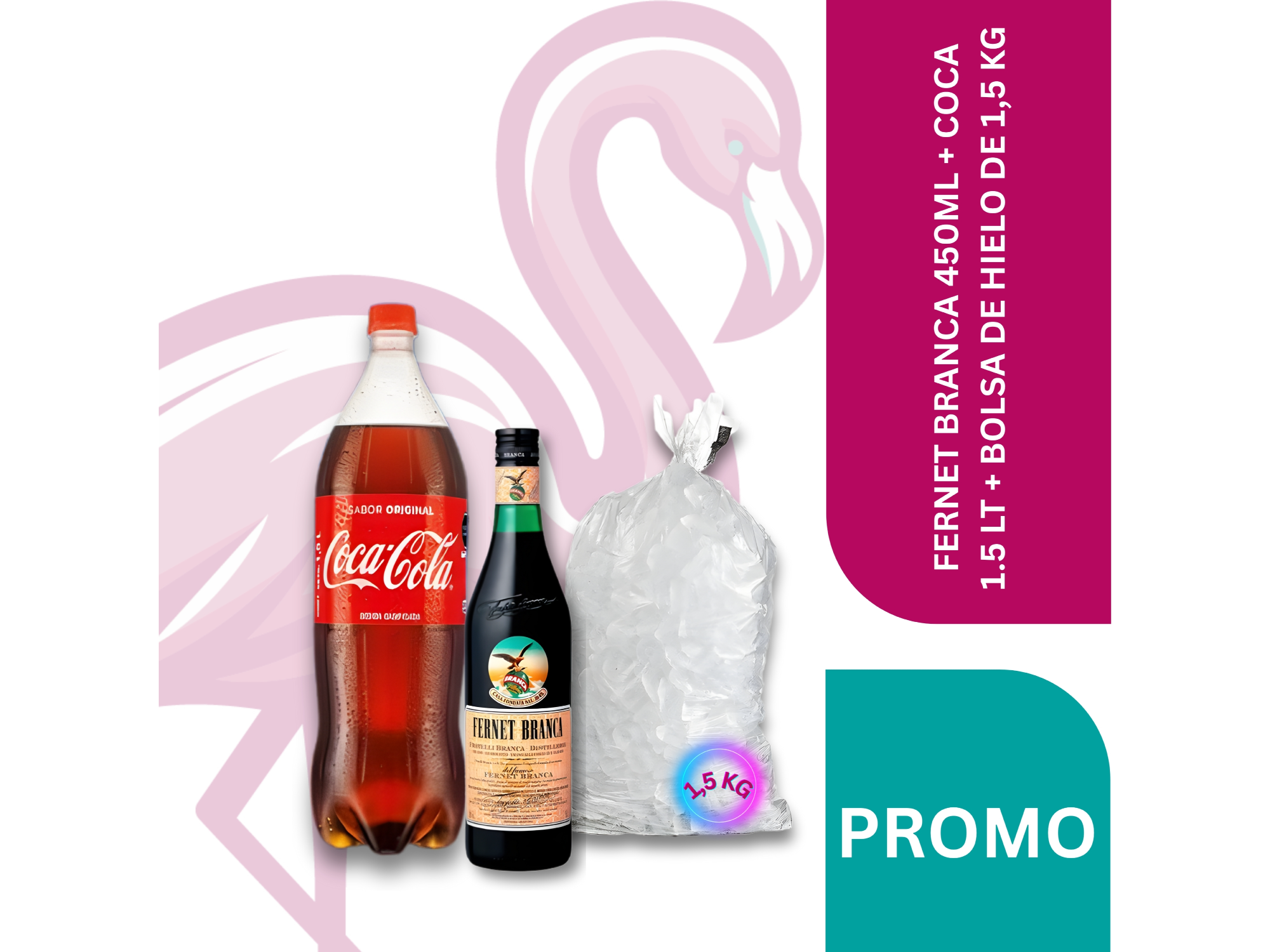 FERNET BRANCA 450ML + COCA 1.5 LT + BOLSA DE HIELO DE 1,5 KG