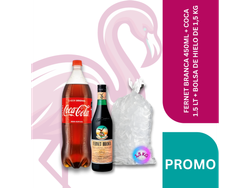 FERNET BRANCA 450ML + COCA 1.5 LT + BOLSA DE HIELO DE 1,5 KG