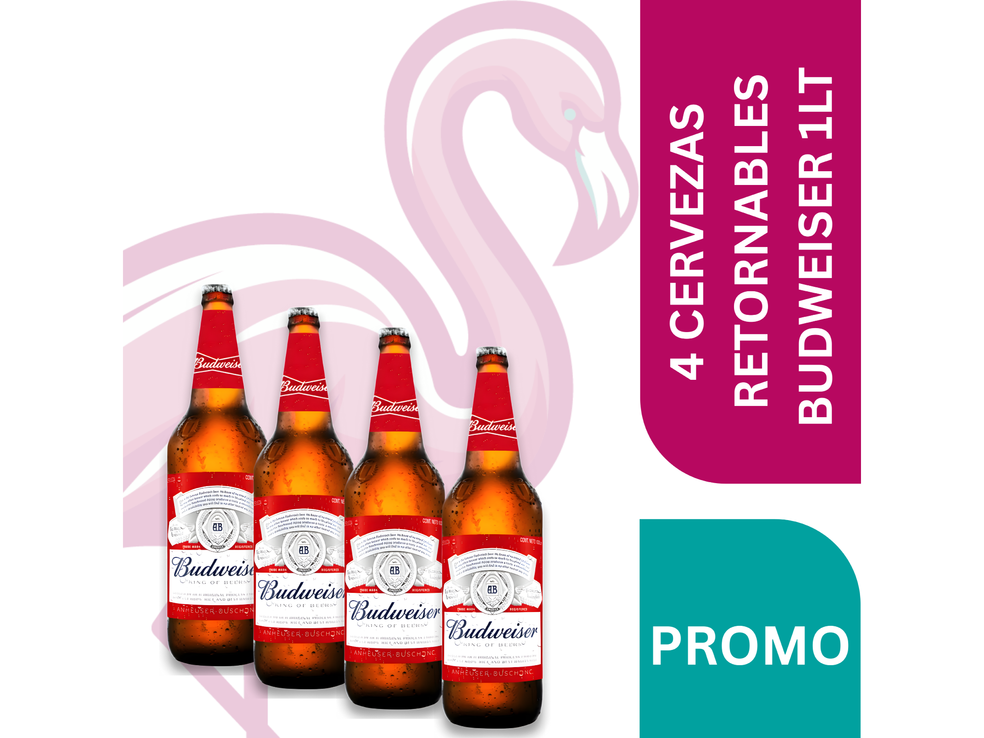 4 CERVEZAS RETORNABLES BUDWEISER 1LT