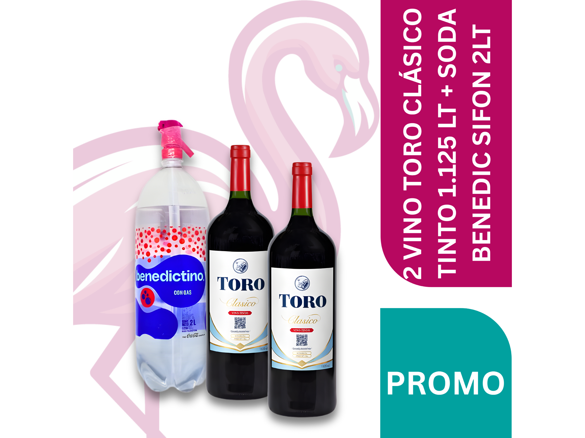 2 VINO TORO CLÁSICO TINTO 1.125 LT + SODA BENEDIC SIFON 2LT
