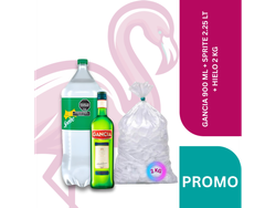 GANCIA 900 ML + SPRITE 2.25 LT + HIELO 2 KG