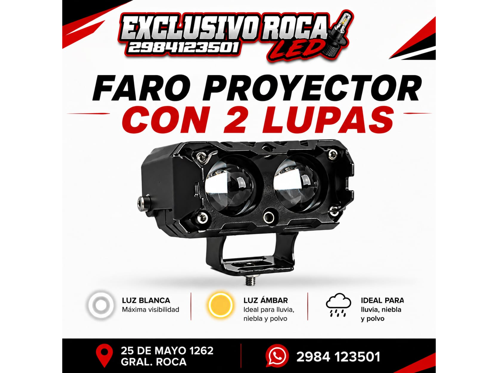 Faro Led Proyector   DOBLE Lupa Alta Potencia Auto Moto X 1.