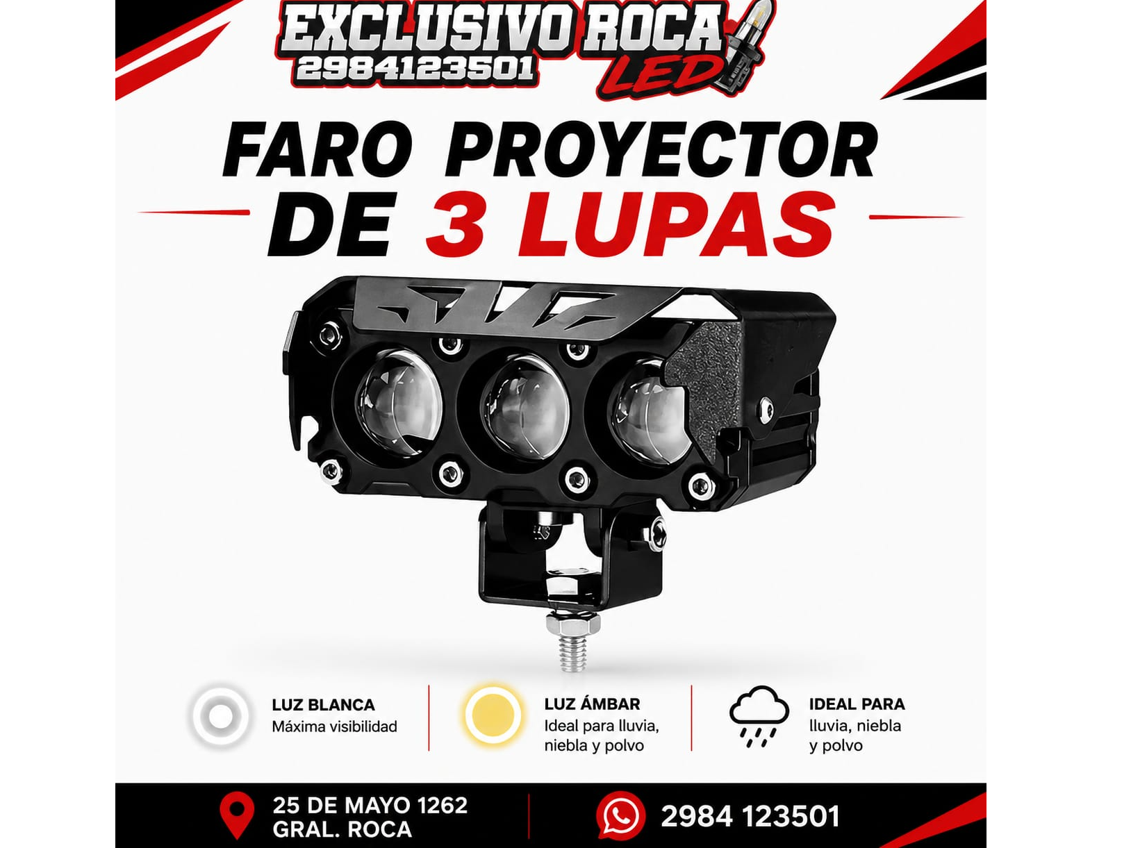 Faro Led Proyector Triple Lupa Alta Potencia Auto Moto X 1
