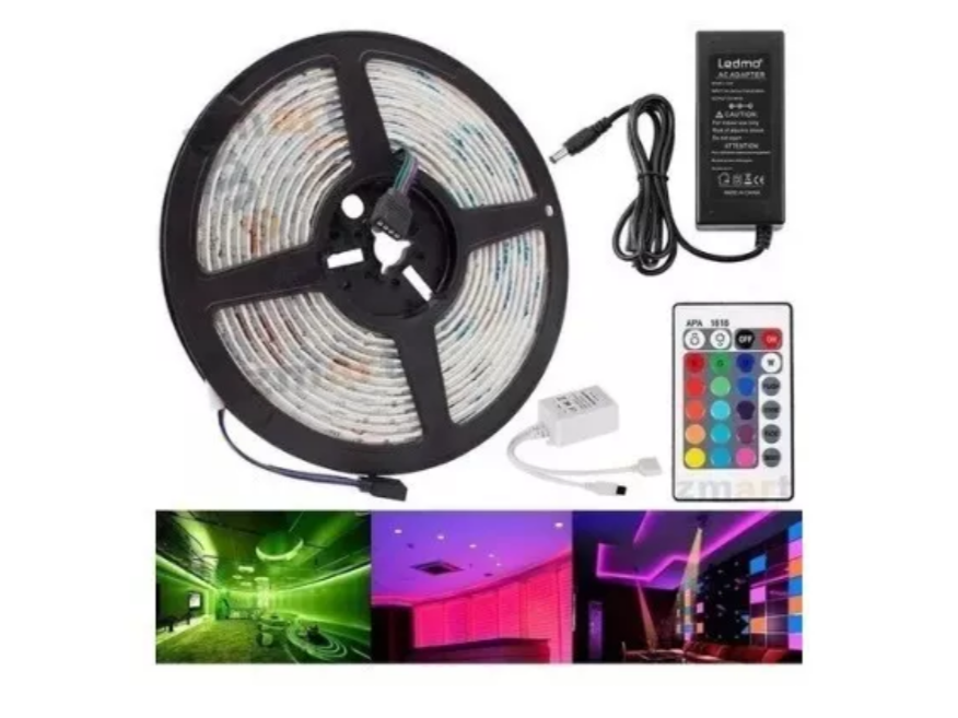 Tira LED RGB 5 metros con enchufe a 220V y control.