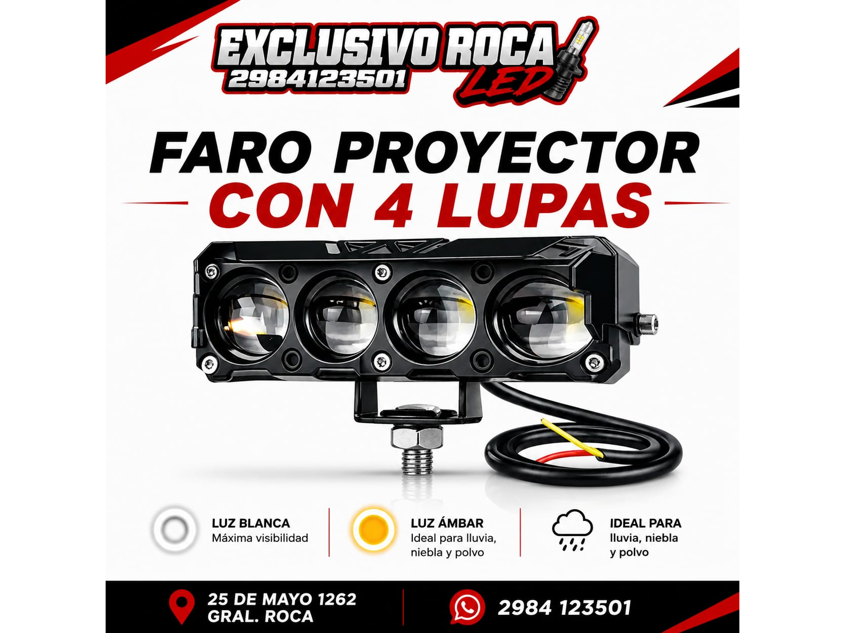 Faro Led Proyector 4 Lupas Alta Potencia Auto Moto X 1