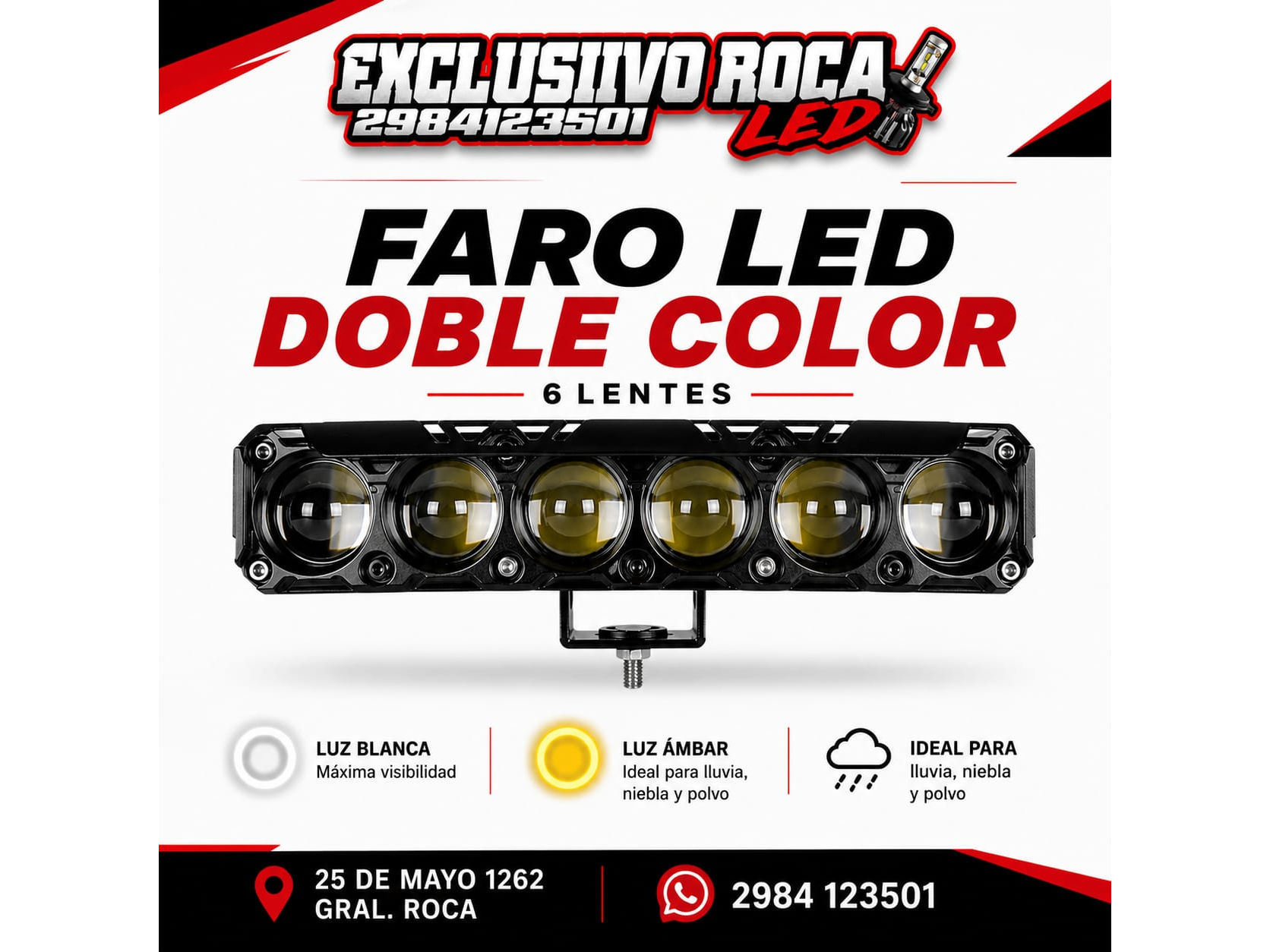 Faro Led Proyector 6 Lupas Alta Potencia Auto Moto X 1