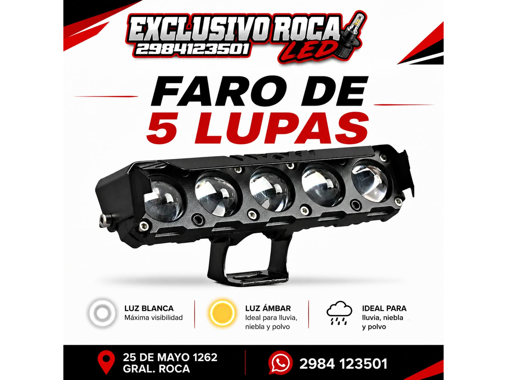 Faro Led Proyector 5 Lupas Alta Potencia Auto Moto X 1