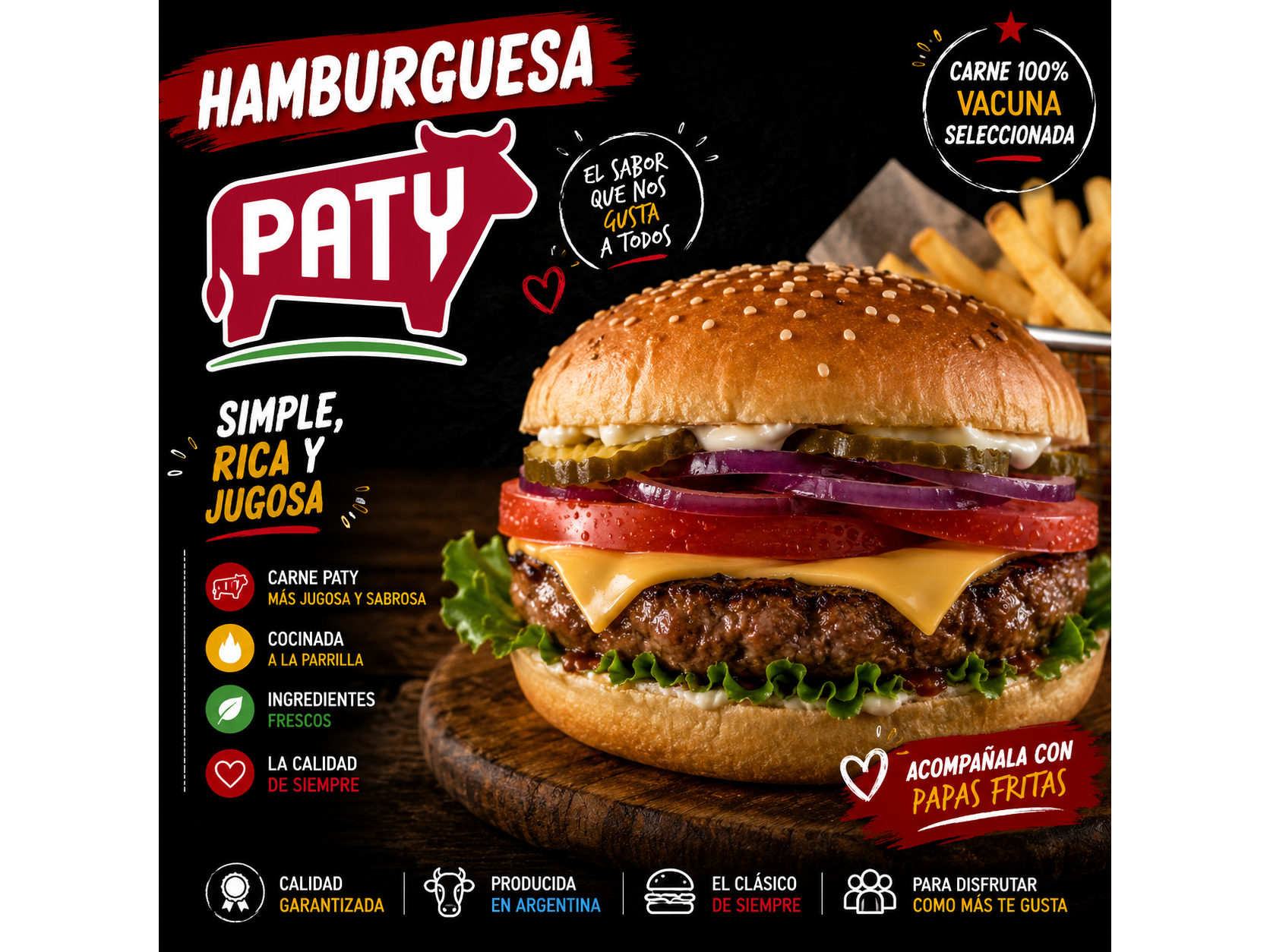 Hamburguesa Paty grande con papas