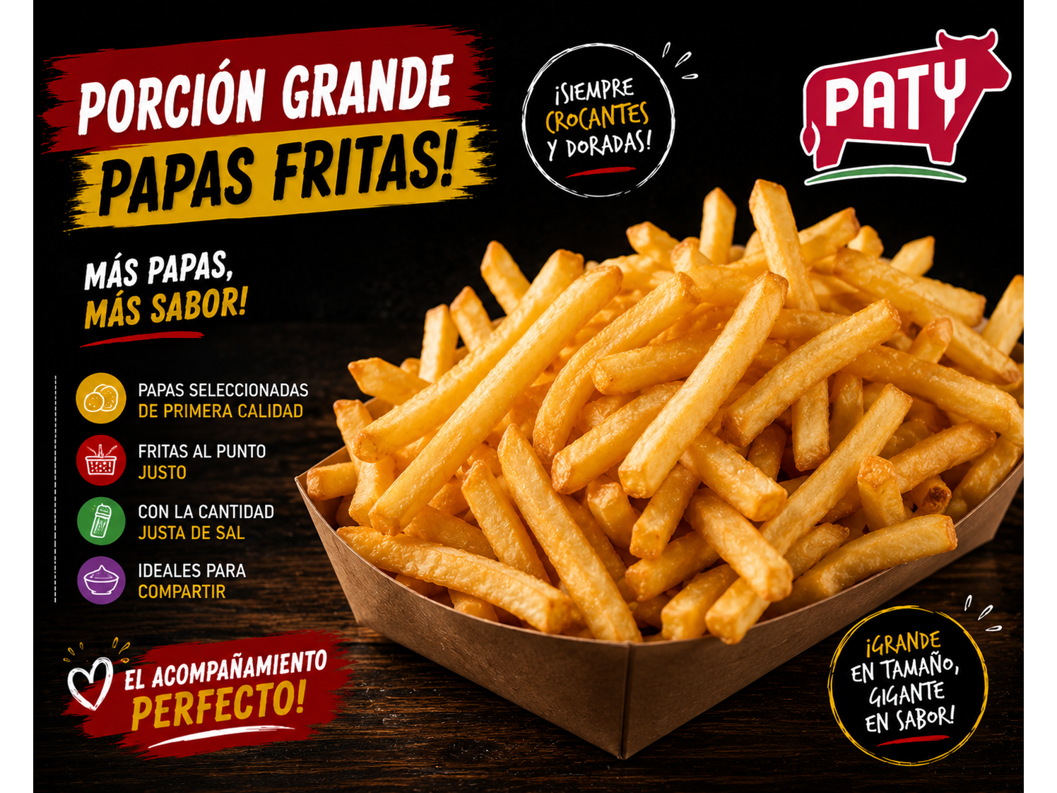 Porción grande de papas fritas