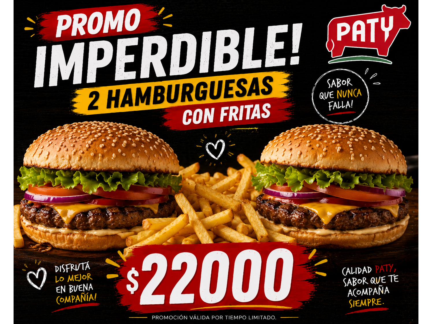 2 hamburguesas Paty con fritas