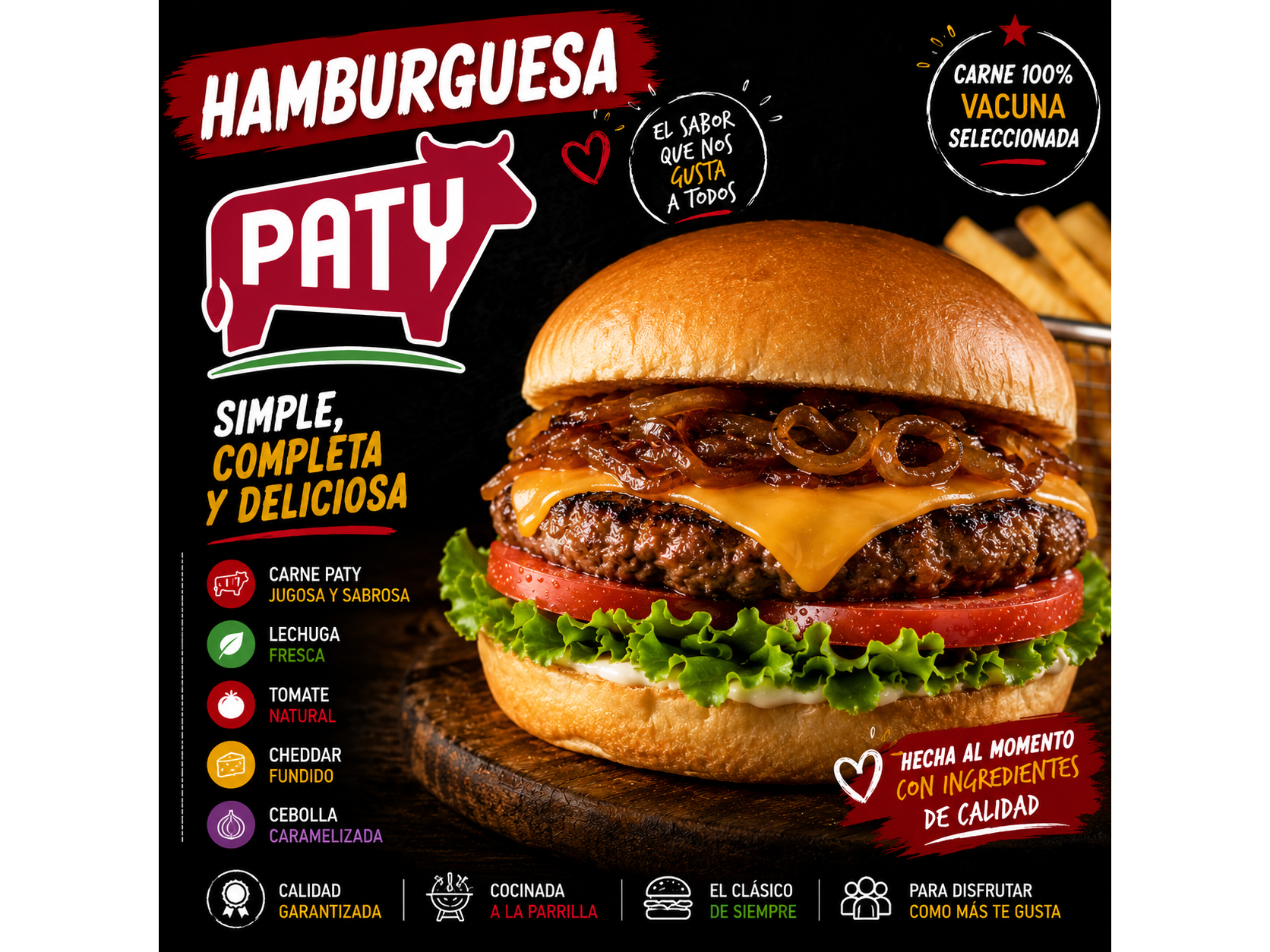 Hamburguesa americana chica con papas