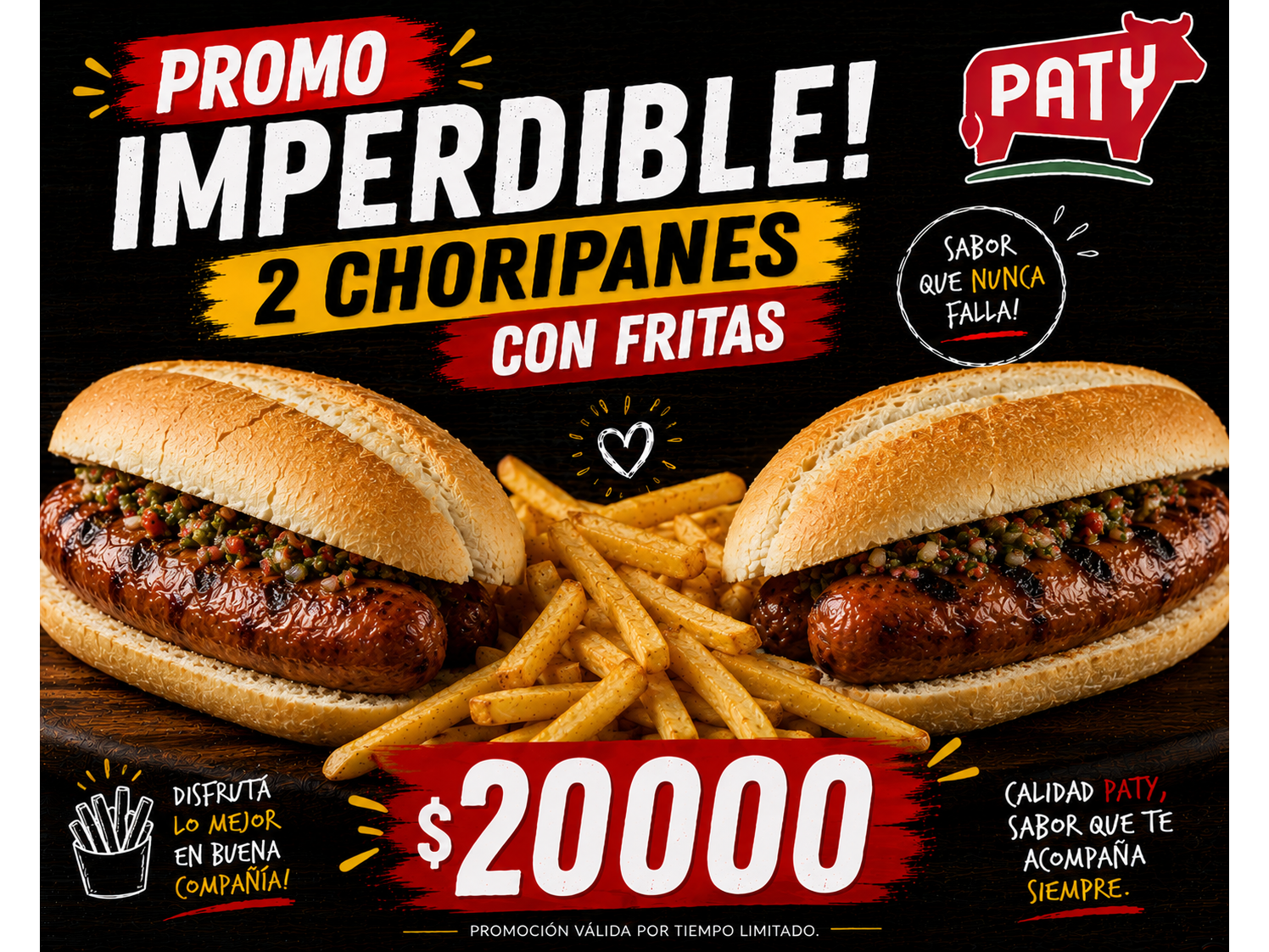2 choripanes con fritas