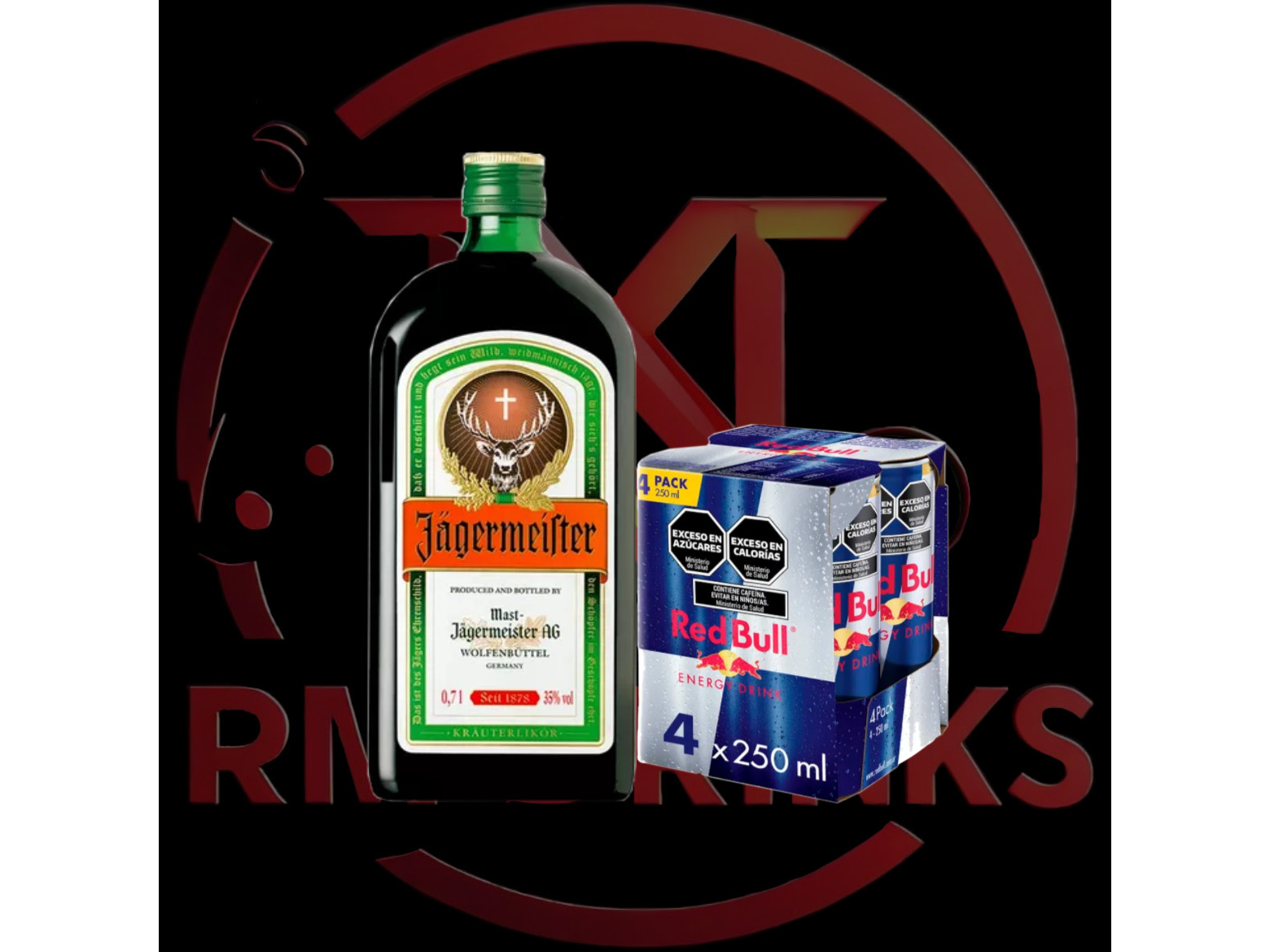 Jägermeister 700ml + 4 Red Bull 250ml