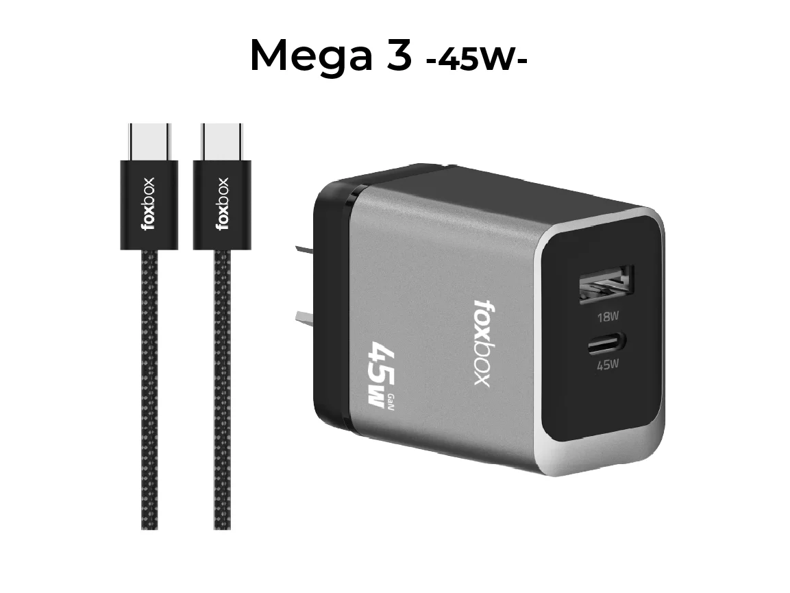 FOXBOX MEGA 3 45W PD QC CON CABLE TIPO C A TIPO C