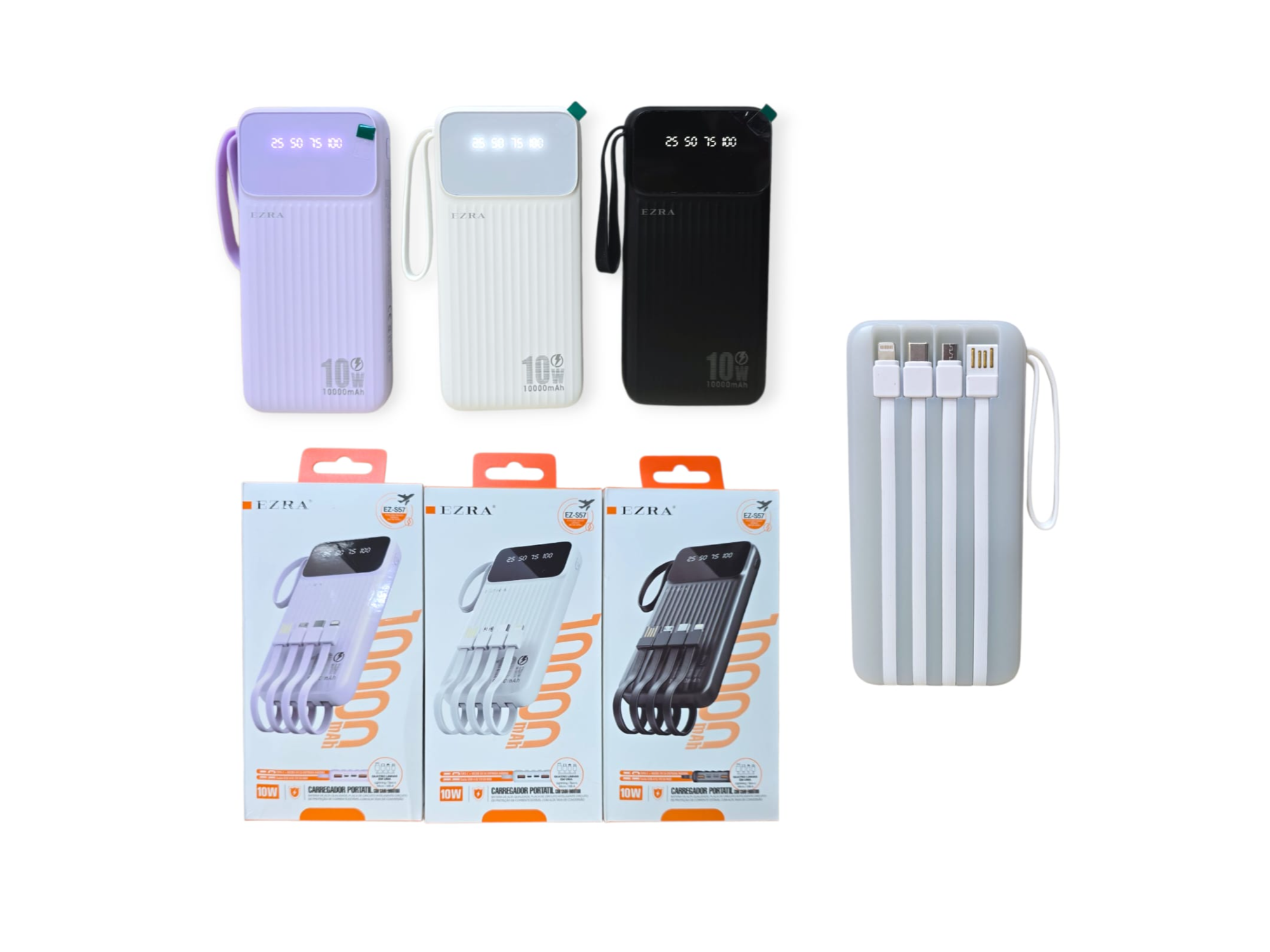 POWER BANK EZRA 10000 MAH 2USB-1TIPO C 4 FICHA CAR