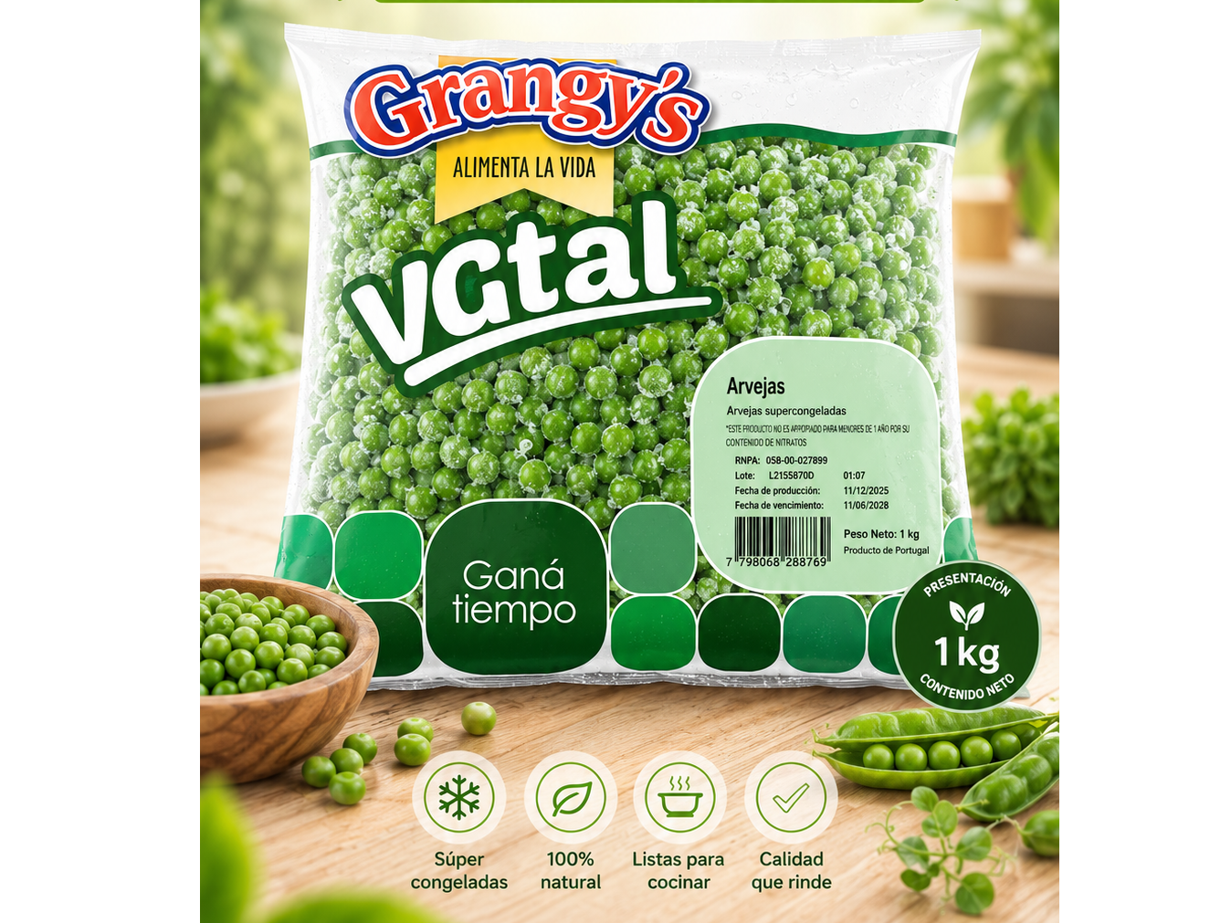 Arvejas congeladas x 1kg GRANGYS