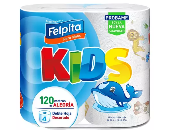 PAPEL HIGIÉNICO 4 UN X 30 MTS DOBLE HOJA FELPITA KIDS