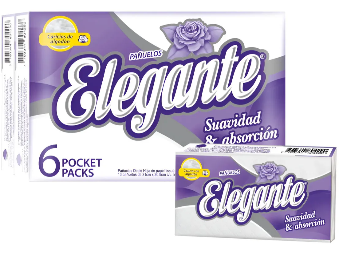 PAÑUELOS ELEGANTE POCKET 6 PAQUETES X 10 UNIDADES
