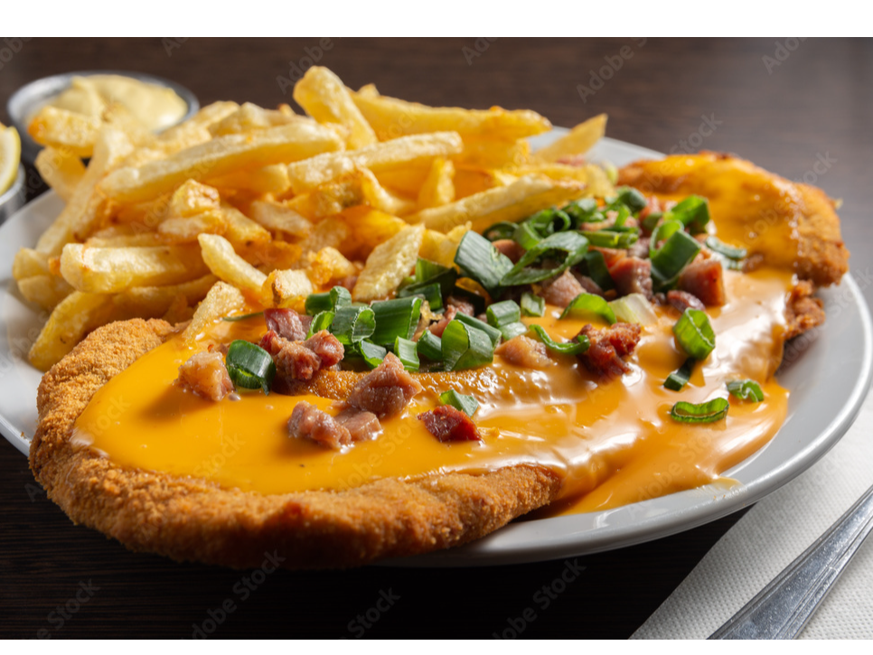 Milanesa cheddar y panceta