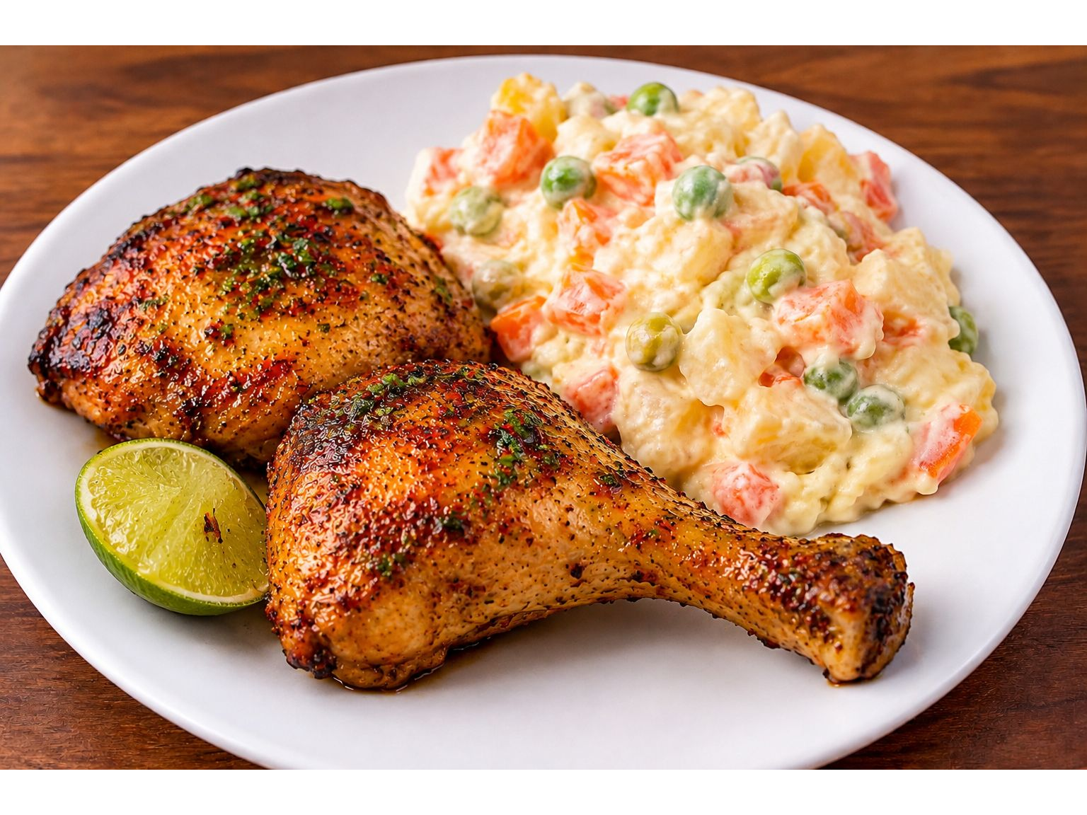 Pollo al horno con ensalada rusa
