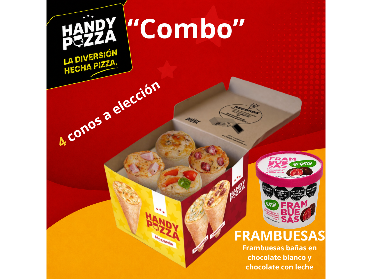 4Handy a elección + 1 Frambuesas bañadas
