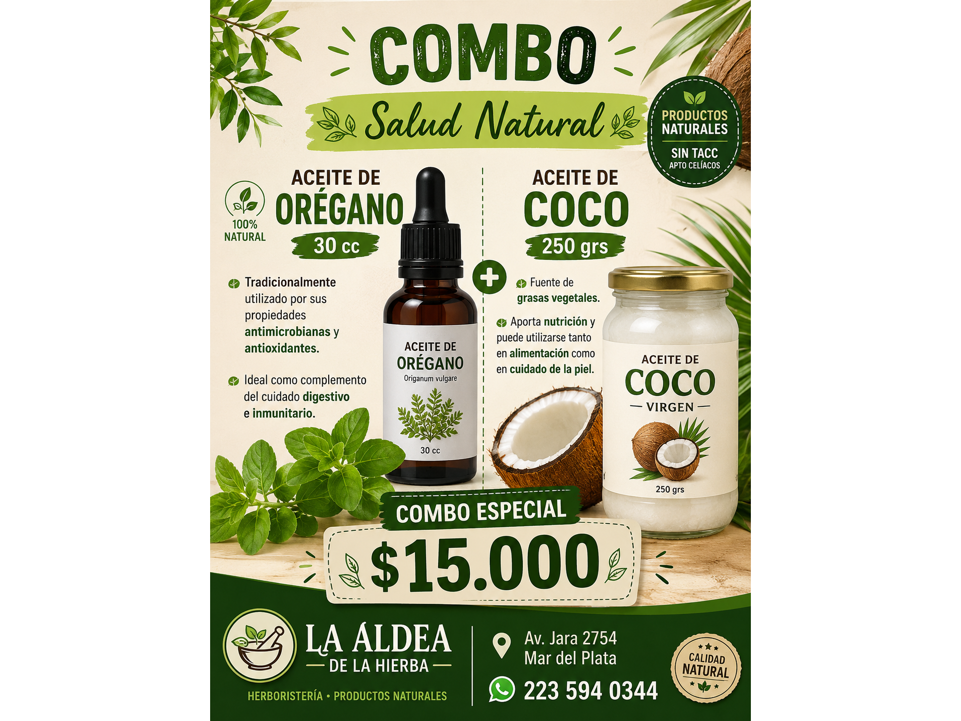 COMBO SALUD NATURAL  orégano+ coco
