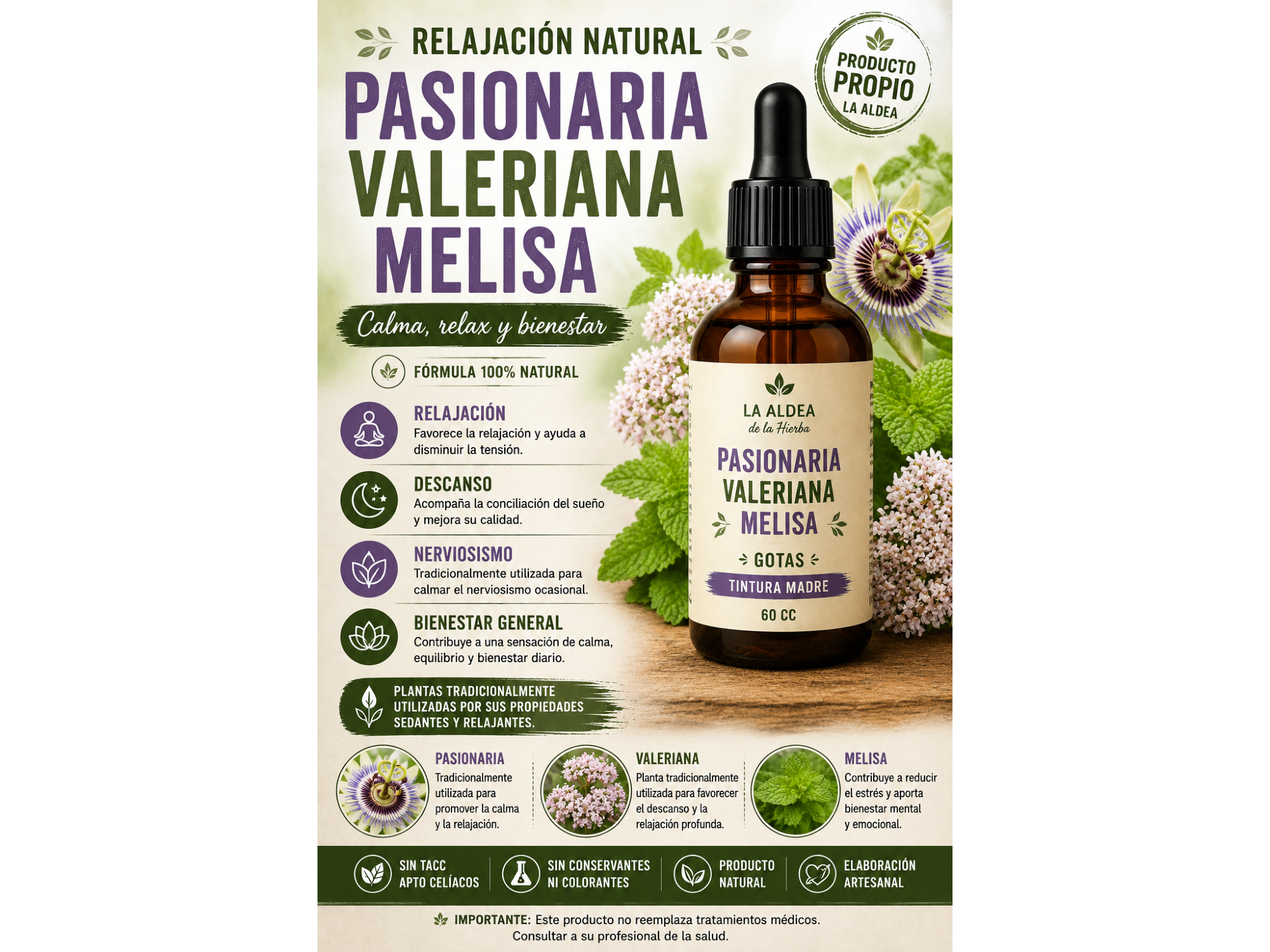 Gotas Sedantes — Pasionaria + Valeriana + Melisa x 60 cc