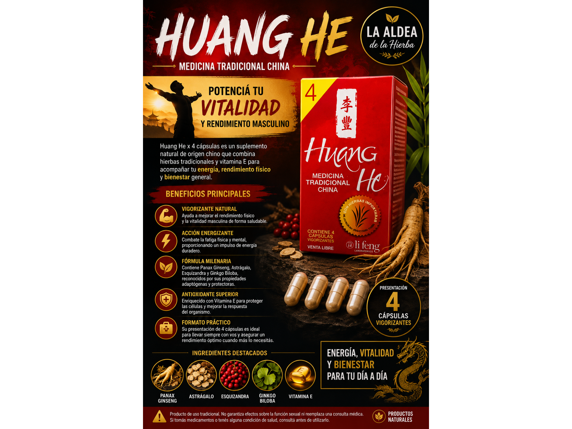 HUANG HE x 4 CÁPSULAS VIGORIZANTES
