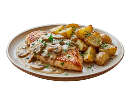 Pechuguitas al champiñon con papas al horno