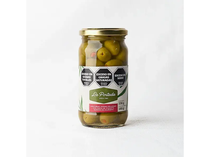 LA PORTADA FRASCO DE ACEITUNA RELLENAS MORRON 180GR.