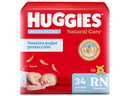 HUGGIES RECIEN NACIDO NATURAL CARE (ROJO - HASTA 4 KG) X 34 PAÑALES