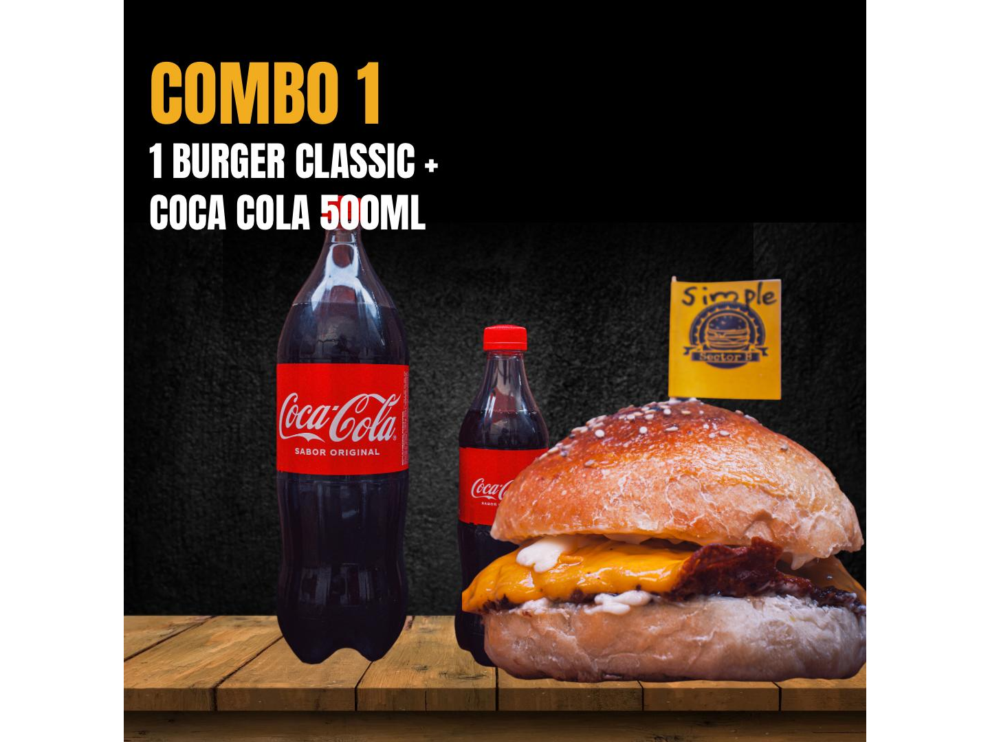 1 hamburguesa + 1 coca cola 500ml