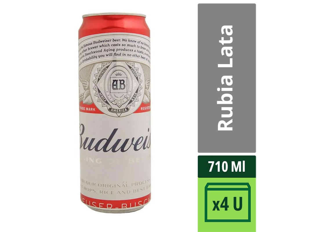 CERVEZA BUDWEISER 710cc PACK X 4
