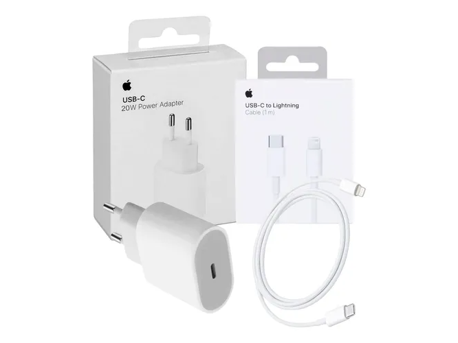 Combo cargador 20 w (fuente patas cilindrica y cable lightning)