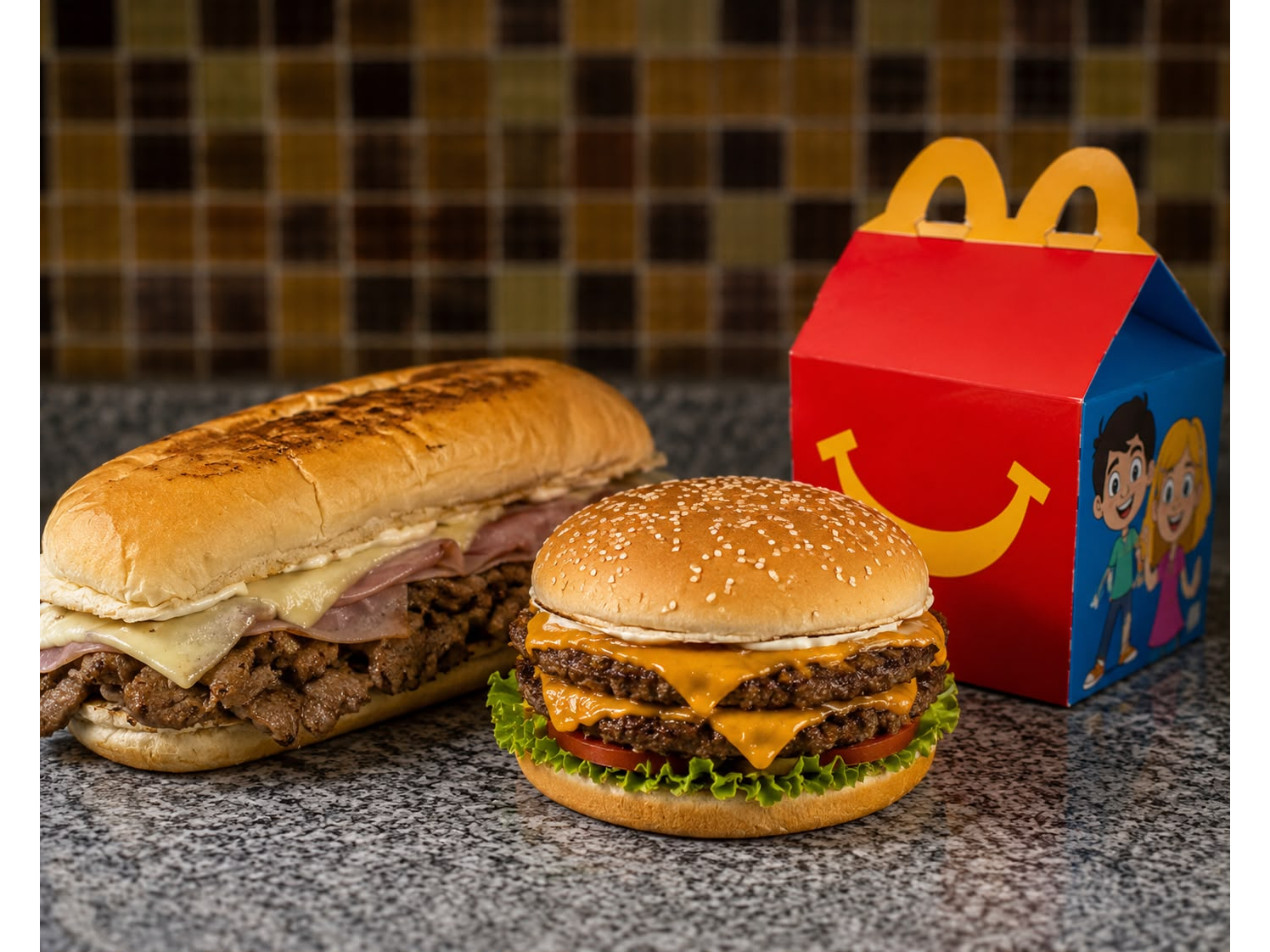 1  LOMO, 1 CAJITA FELIZ, 1 BURGER DOBLE
