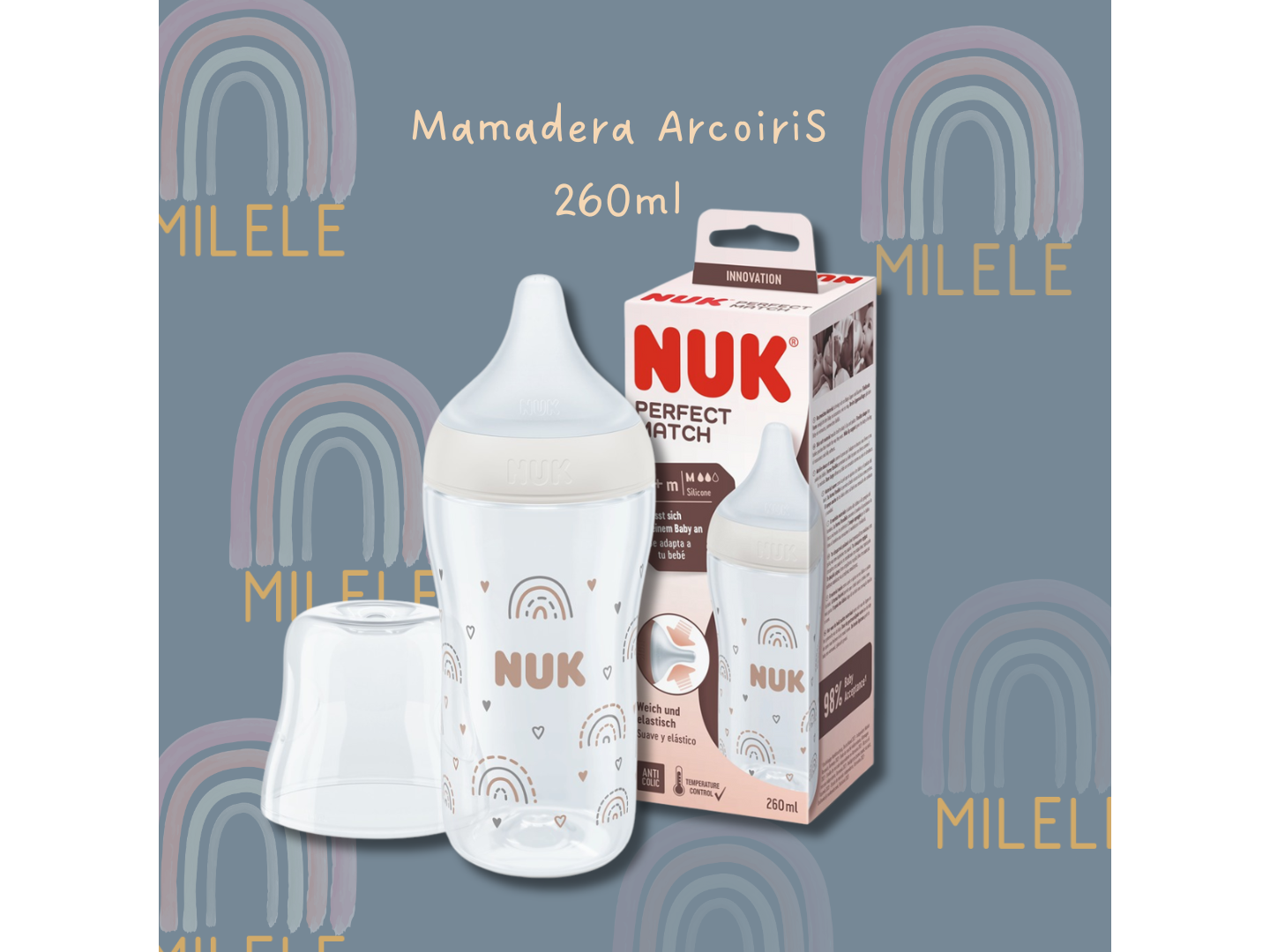 Mamadera Perfect Match Arco Iris 260 ml Cont de Temperatura