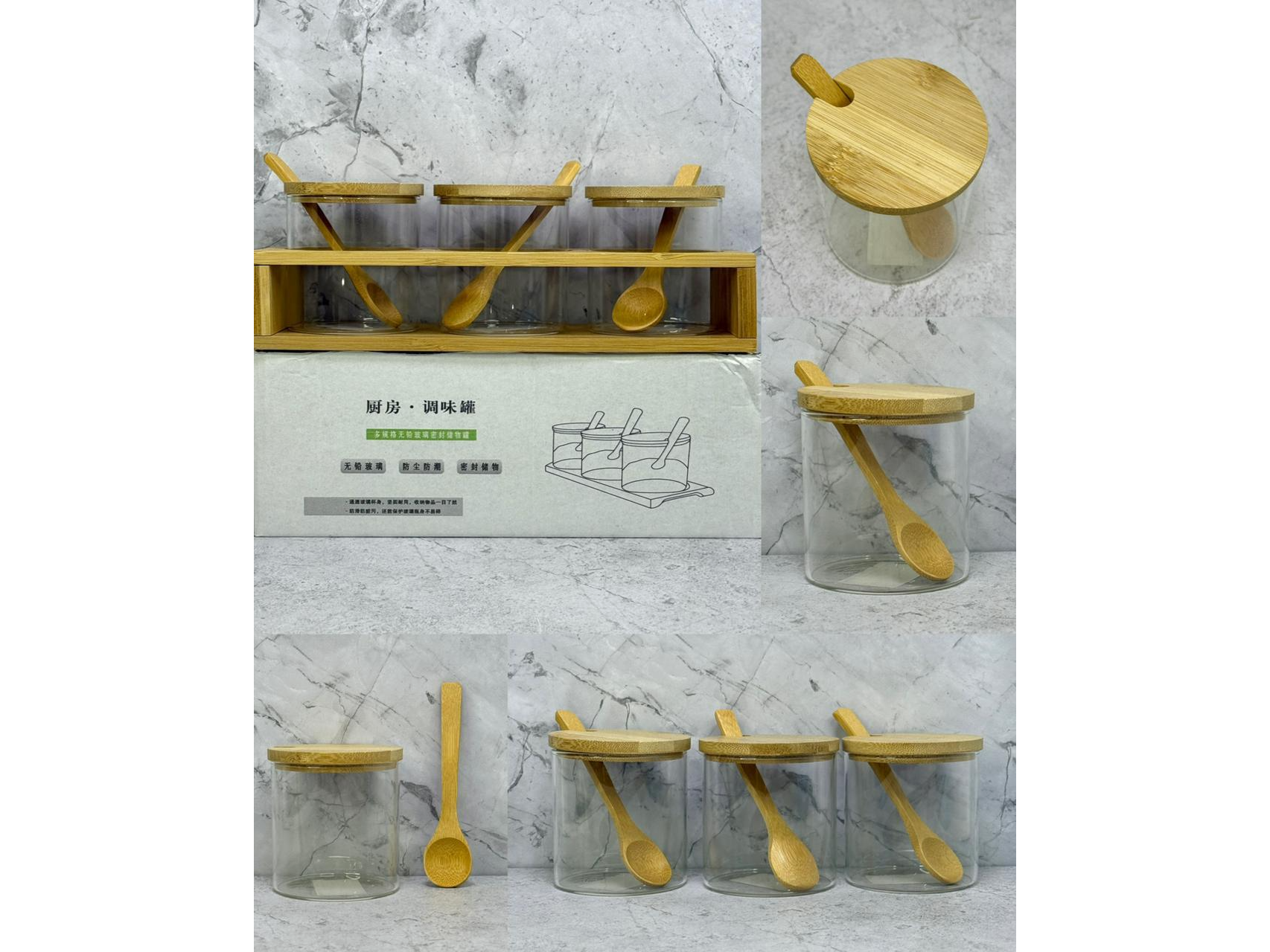 Frascos de vidrio bambu