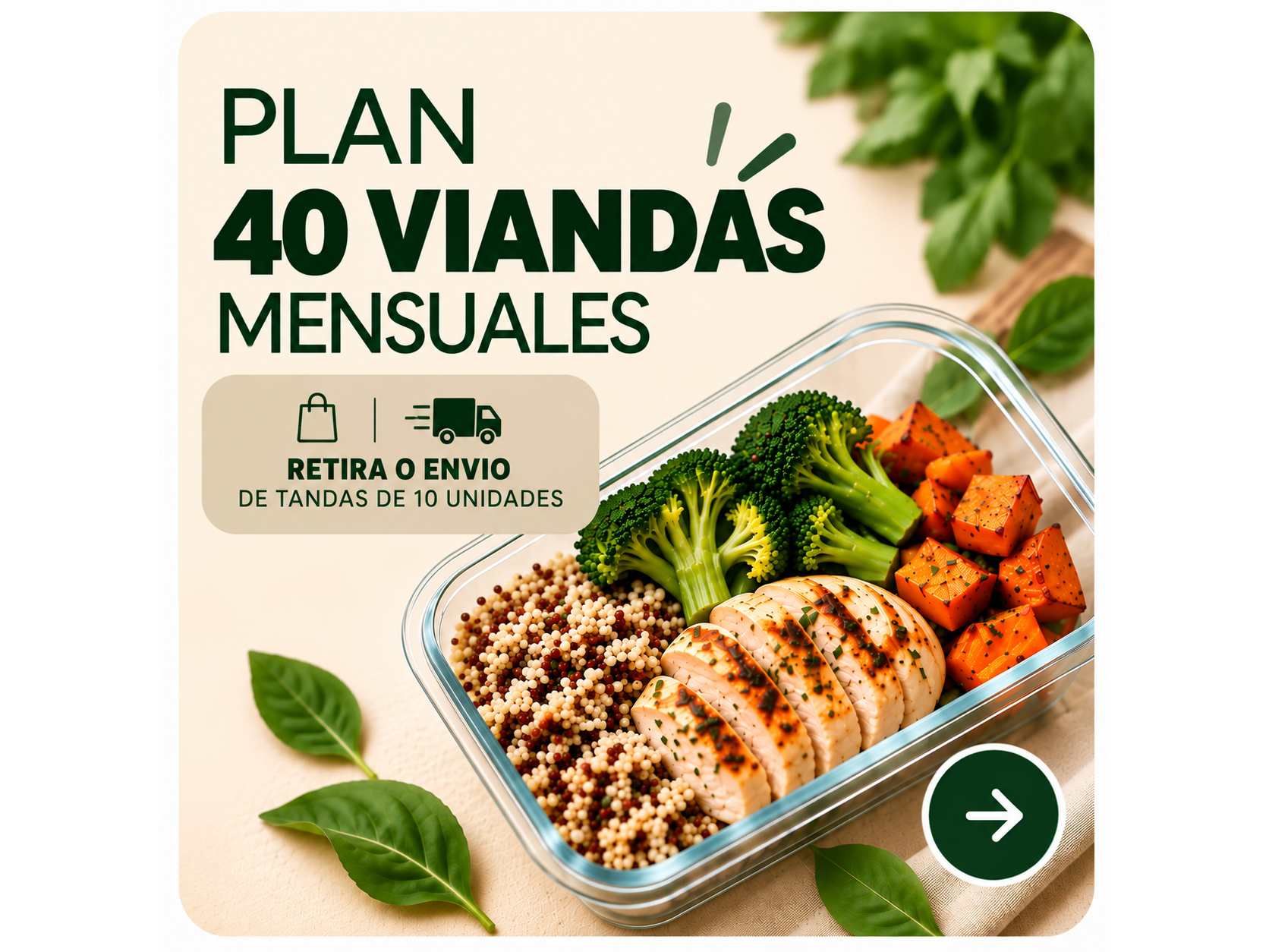 COMBO MENSUAL (40 VIANDAS - 10 VIANDAS POR SEMANA CON RETIRO O ENVIO)