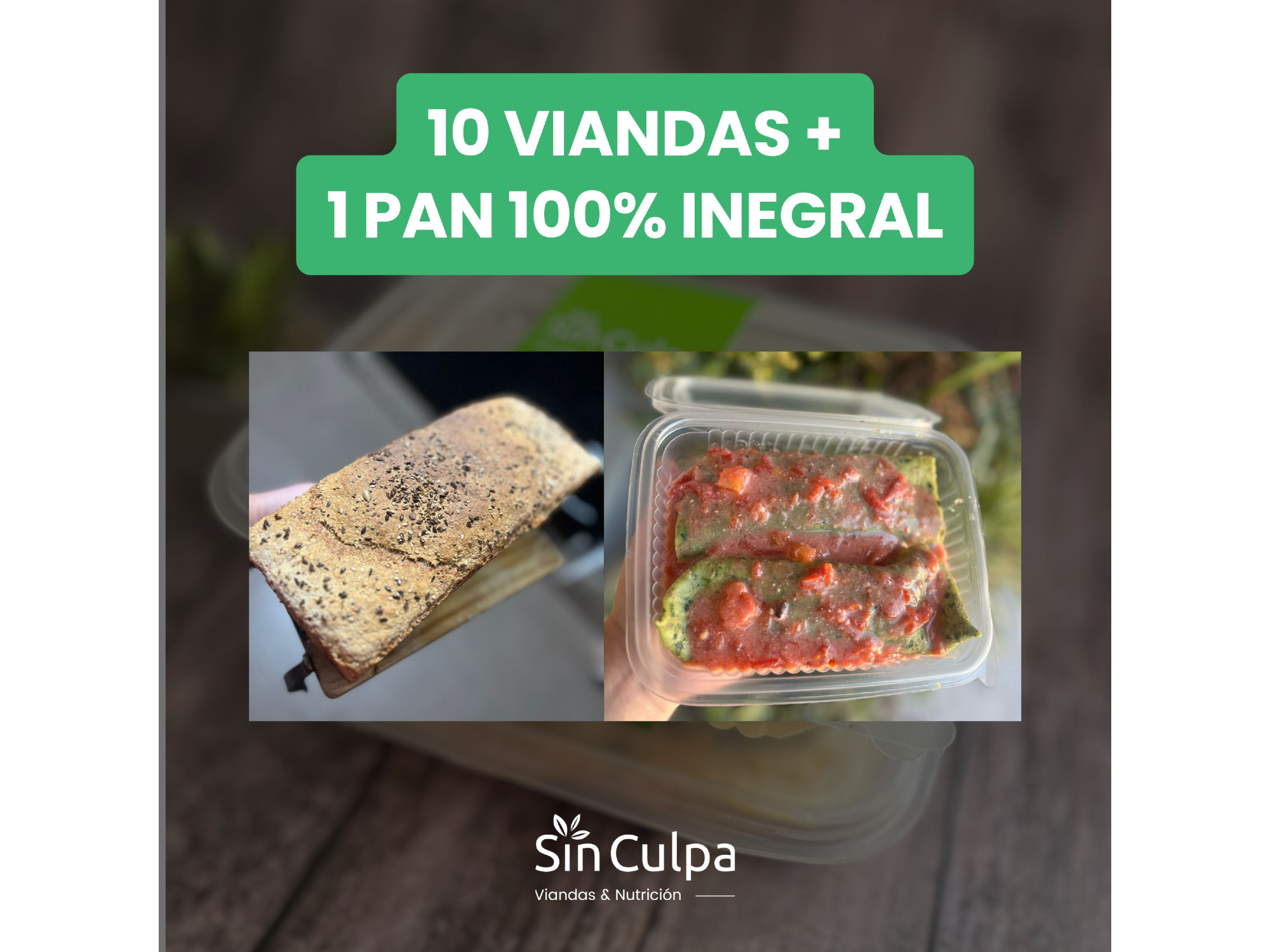 10 VIANDAS CONGELADAS + 1 PAN 100% INTEGRAL